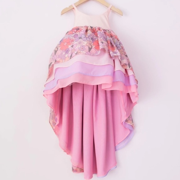Pleiades All In Bloom Chiffon Pink Floral High-Low Dress for Girls Size 9Y NWT - Picture 1 of 12